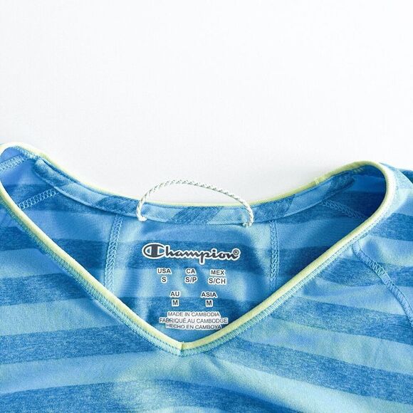 Champion Women's Ribbed Striped Hi Low Hem Activewear T Shirt Top Blue Small - Picture 5 of 7